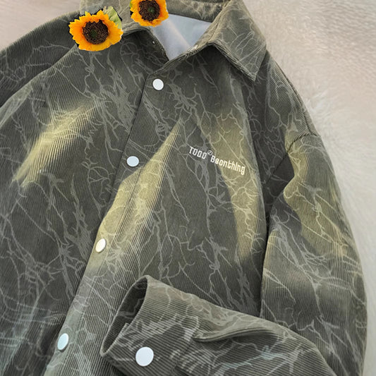 Men’s Embroidered Corduroy Shirt – High-Grade American Retro Style