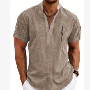 Men's casual suit 3D printed zipper short sleeved polo shirt