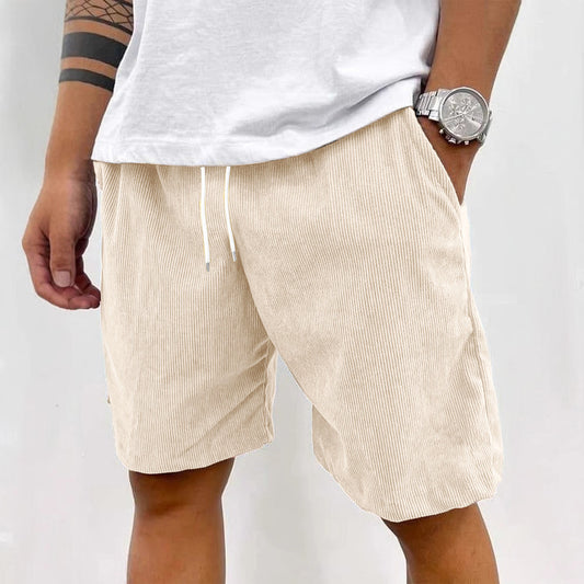 Casual Corduroy Shorts for Men – Adjustable Drawstring Summer Shorts