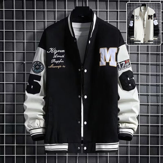 Men’s Varsity Baseball Jacket – Casual Letter & Number Print Button-Down Streetwear Coat