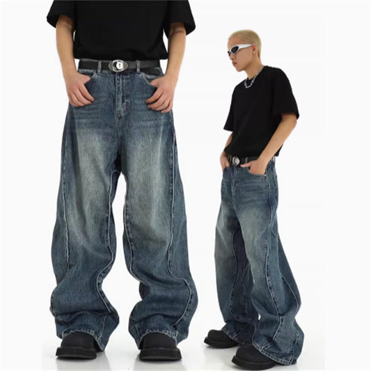American High Street Heavyweight Irregular Denim Jeans – Trendy Urban Streetwear