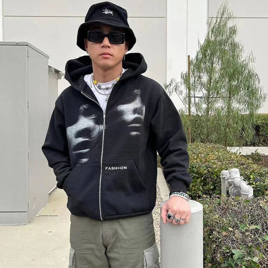 Y2K Retro Streetwear Zip Hoodie for Men & Women – Vintage Fashion Sweatshirt