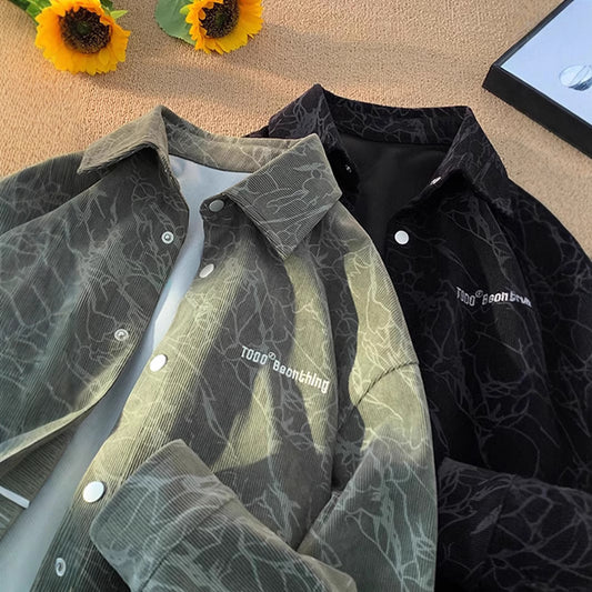 Men’s Embroidered Corduroy Shirt – High-Grade American Retro Style